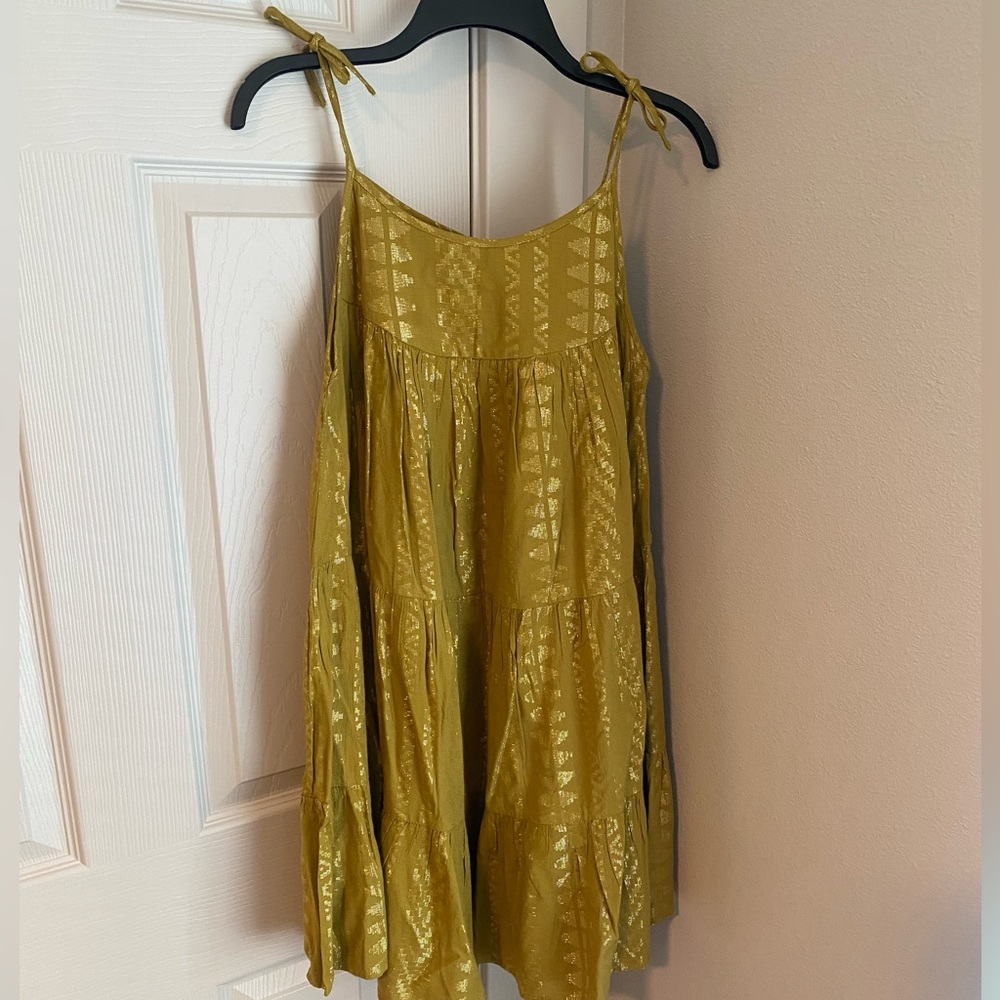 Gold Sleeveless Dress with Tie Straps